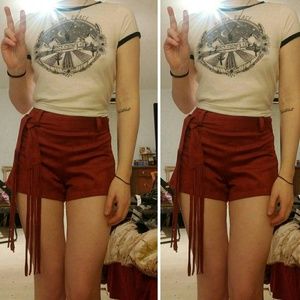 High waisted velvet touch shorts.